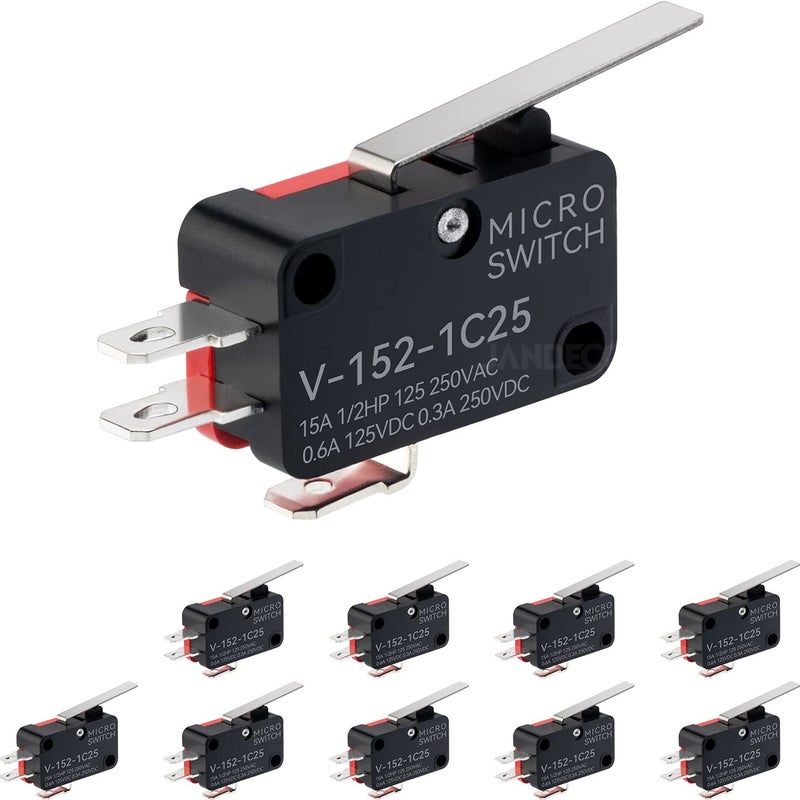 JANDECCN 10Pcs Lead Limit Switch Hinge Lever, SPDT 1NO 1NC Snap Action Micro Switch V-152-1C25 - Image 1